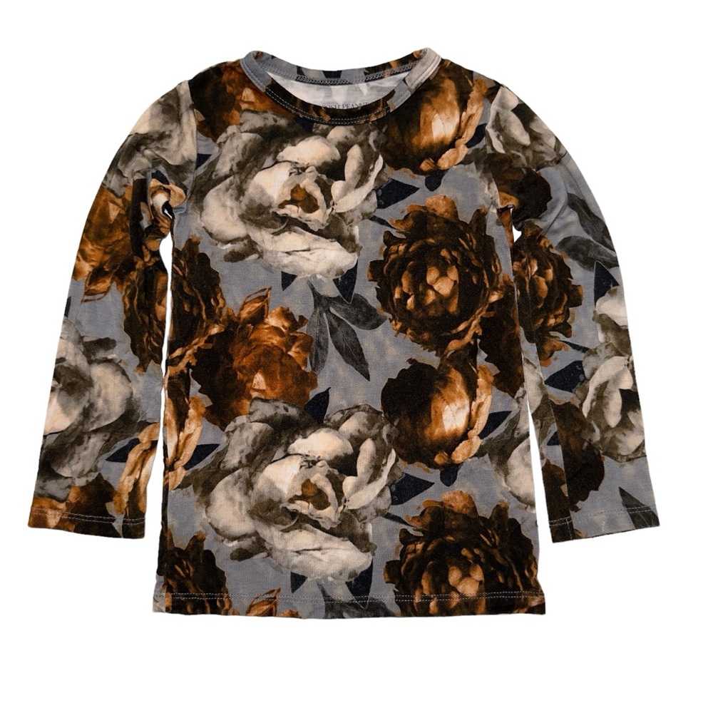 Posh Peanut Floral Long Sleeve Top - Gray, Brown, Cream